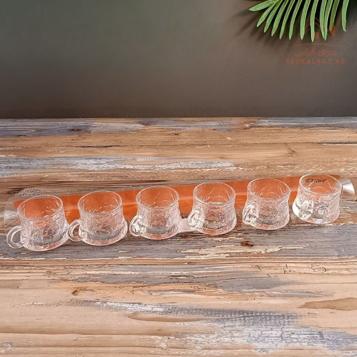 Venice Glass Arabic Coffee Cups Set | 6 - Piece Transparent Design | Ribbed Texture - Souk Al Ras