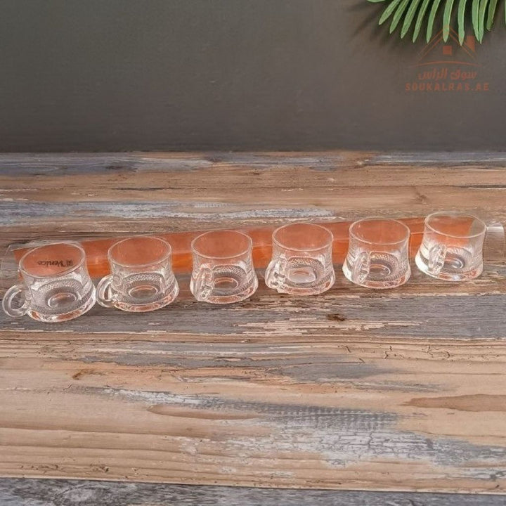 Venice Glass Arabic Coffee Cups Set | 6 - Piece Transparent Design | Ribbed Texture - Souk Al Ras