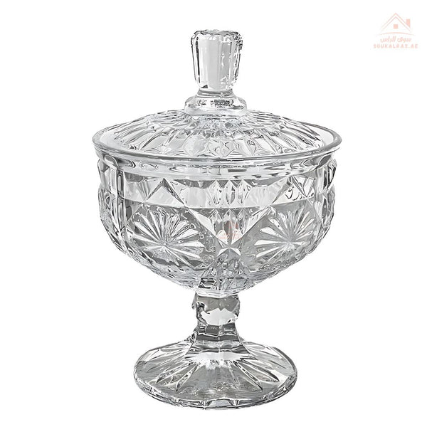 Venice Glass Candy Bowl with Lid | 16x17CM High - Quality Crystal Design | Perfect for candies, dates, chocolates, or decorative serving - Souk Al Ras