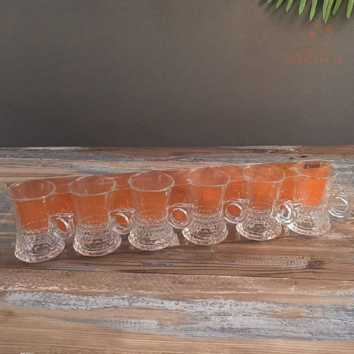 Venice Glass Coffee Cups Set | 6 - Piece Premium Clear Glass | Elegant Diamond Pattern Design - Souk Al Ras