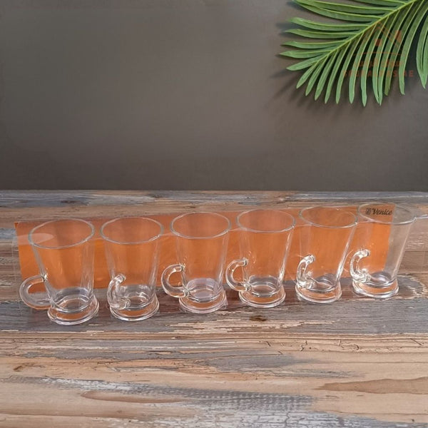 Venice Glass Coffee Cups Set | 6 - Piece Premium Clear Glass | Elegant Diamond Pattern Design - Souk Al Ras