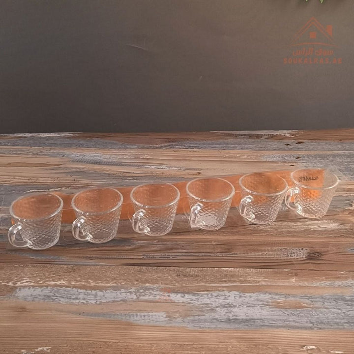 Venice Glass Coffee Cups Set | Elegant Transparent Espresso Cups | Modern Design for Home & Café Use | Comfortable handle for easy grip and serving - Souk Al Ras