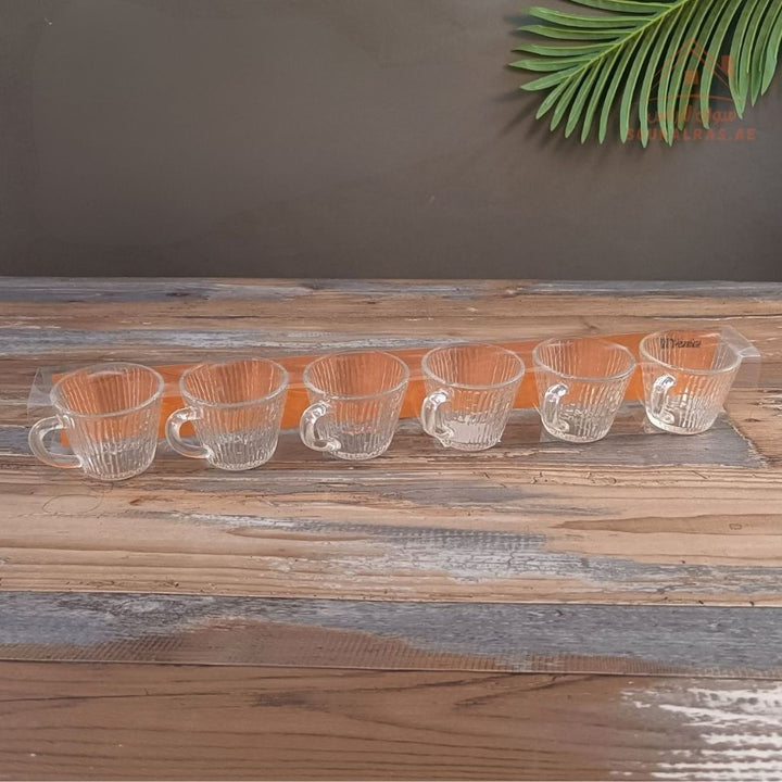 Venice Glass Coffee Cups Set | Elegant Transparent Espresso Cups | Modern Design for Home & Café Use | Comfortable handle for easy grip and serving - Souk Al Ras