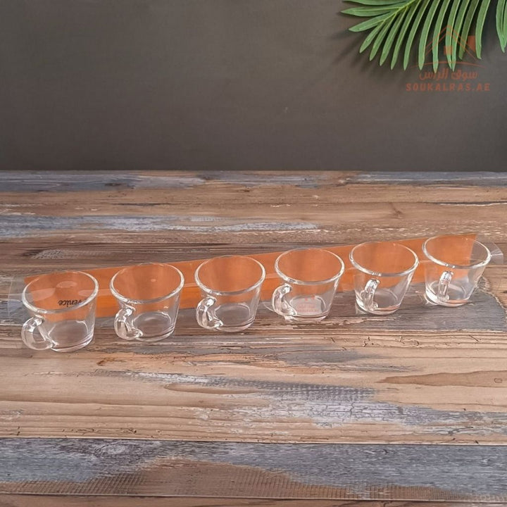 Venice Glass Coffee Cups Set | Elegant Transparent Espresso Cups | Modern Design for Home & Café Use | Comfortable handle for easy grip and serving - Souk Al Ras