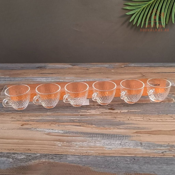 Venice Glass Coffee Cups Set | Elegant Transparent Espresso Cups | Modern Design for Home & Café Use | Comfortable handle for easy grip and serving - Souk Al Ras
