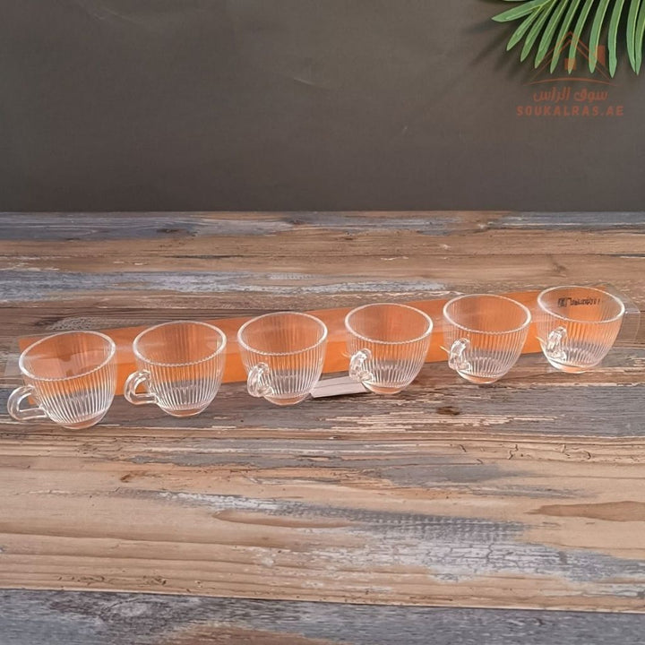 Venice Glass Coffee Cups Set | Elegant Transparent Espresso Cups | Modern Design for Home & Café Use | Comfortable handle for easy grip and serving - Souk Al Ras