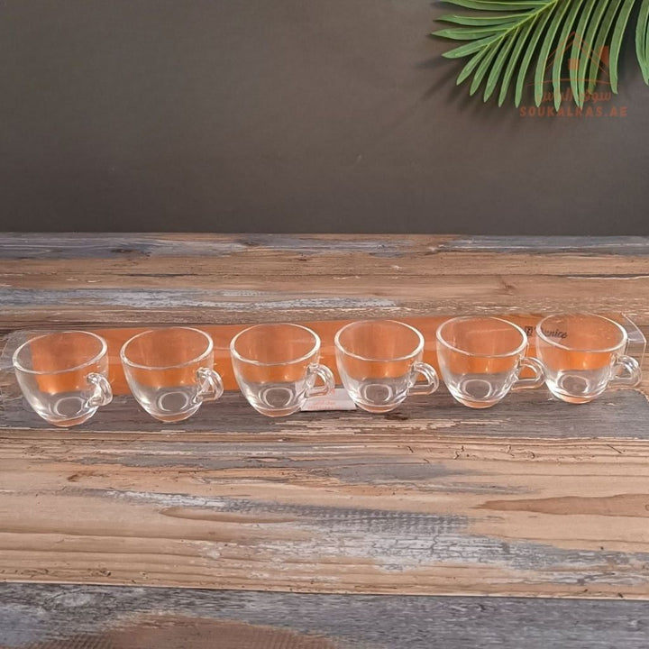 Venice Glass Coffee Cups Set | Elegant Transparent Espresso Cups | Modern Design for Home & Café Use | Comfortable handle for easy grip and serving - Souk Al Ras