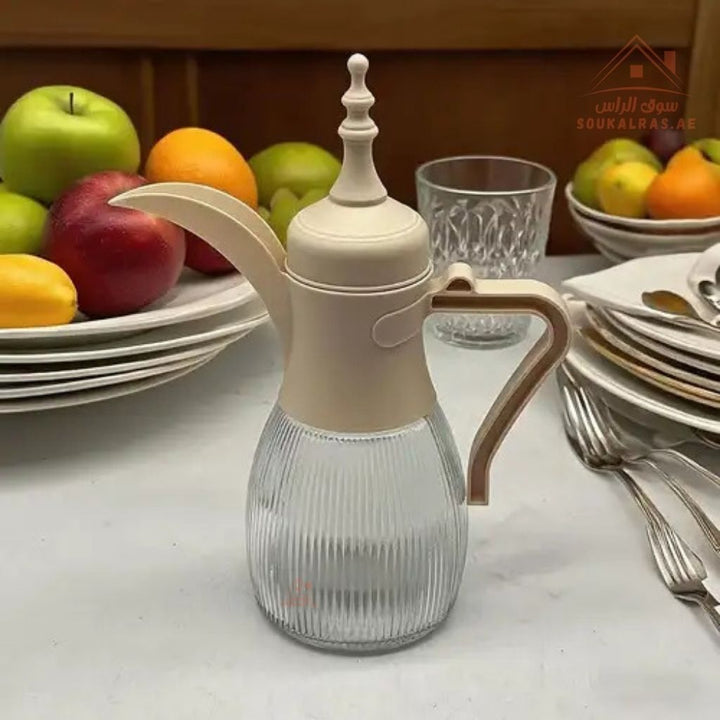 Venice Glass Coffee Pot with Elegant Plastic Lid | Modern & Stylish Design |ideal for serving Arabic coffee and hot beverages. - Souk Al Ras