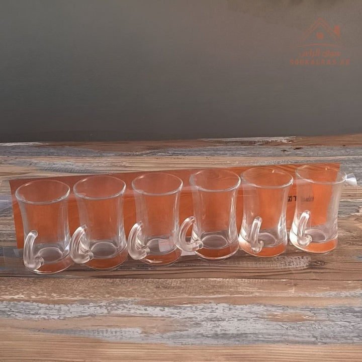 Venice Glass Tea Cups Set | 6 - Piece Clear Glass Istikana | Classic Curved Design - Souk Al Ras