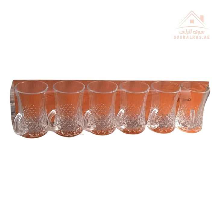 Venice Glass Tea Cups Set | 6 - Piece Clear Glass Istikana | Classic Curved Design - Souk Al Ras