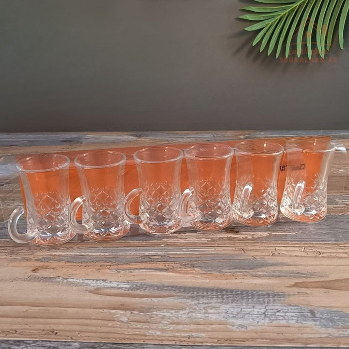 Venice Glass Tea Cups Set | 6 - Piece Clear Glass Istikana | Classic Curved Design - Souk Al Ras