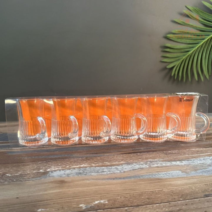 Venice Glass Tea Cups Set | 6 - Piece Clear Glass Istikana | Classic Curved Design - Souk Al Ras