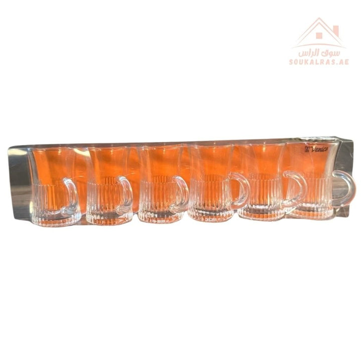 Venice Glass Tea Cups Set | 6 - Piece Clear Glass Istikana | Classic Curved Design - Souk Al Ras