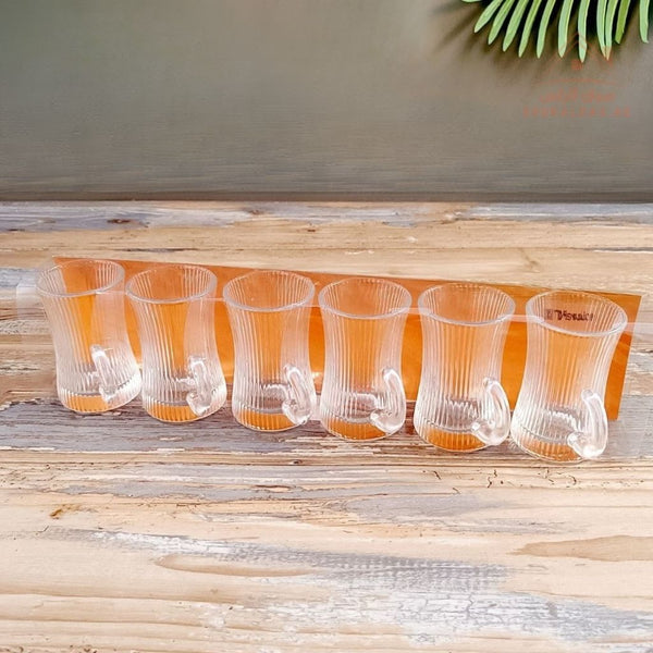 Venice Glass Tea Cups Set | 6 - Piece Clear Glass Istikana | Classic Curved Design - Souk Al Ras