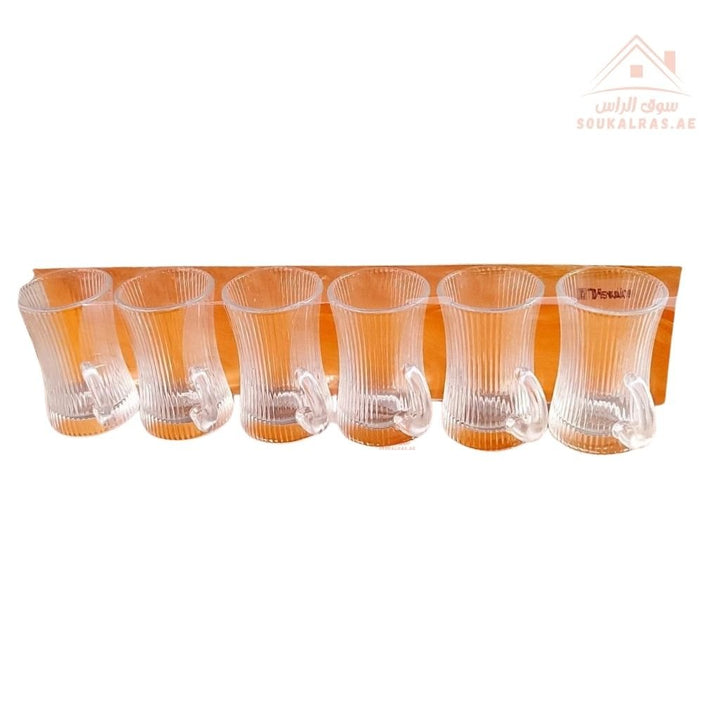 Venice Glass Tea Cups Set | 6 - Piece Clear Glass Istikana | Classic Curved Design - Souk Al Ras