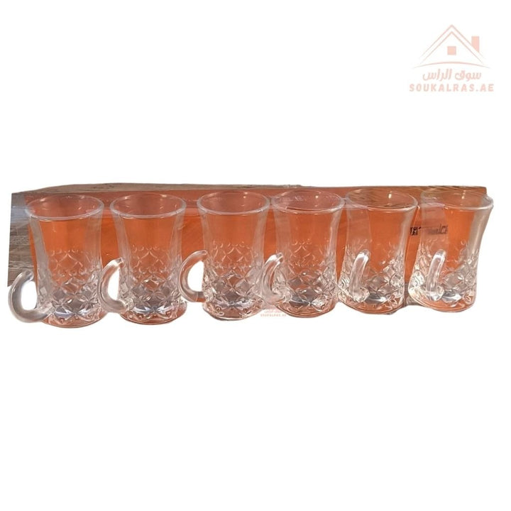 Venice Glass Tea Cups Set | 6 - Piece Clear Glass Istikana | Classic Curved Design - Souk Al Ras
