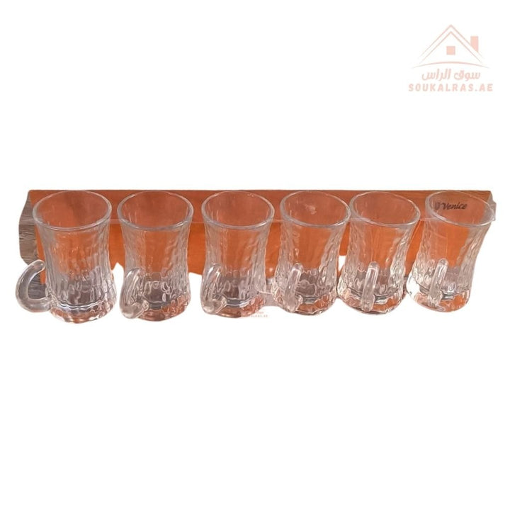 Venice Glass Tea Cups Set | 6 - Piece Clear Glass Istikana | Classic Curved Design - Souk Al Ras