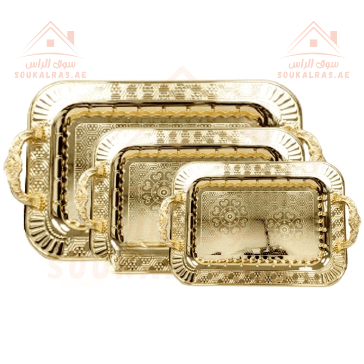 Venice Gold Rectangle Tray Set - 3 - Piece Serving Tray Collection - Souk Al RasServing Dishes Trays & Platters