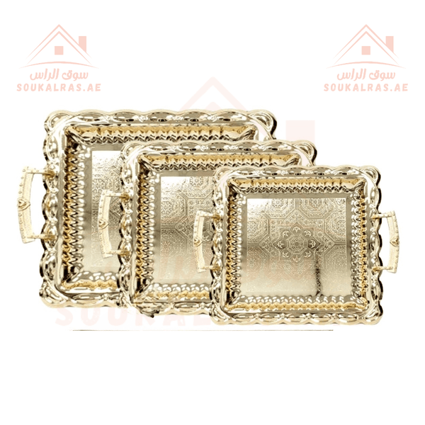 Venice Gold Square Tray Set - 3 - Piece Serving Tray Collection - Souk Al RasServing Dishes Trays & Platters