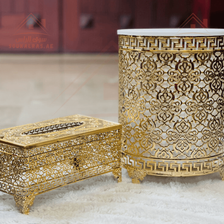 Venice Golden Bin and Tissue Box Set | Elegant Home Accessories - Souk Al RasHousehold Supplies