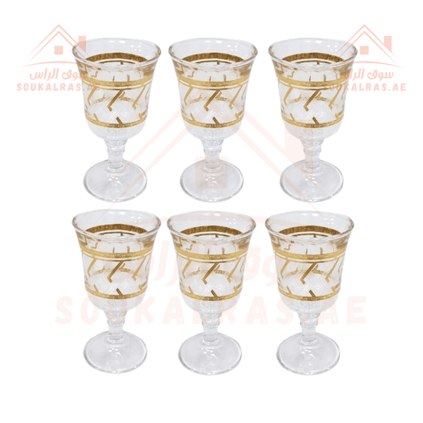 Venice High Quality Glassware Set of 6 - Elegant Gold Design - Premium Drinking Glasses - Souk Al Ras