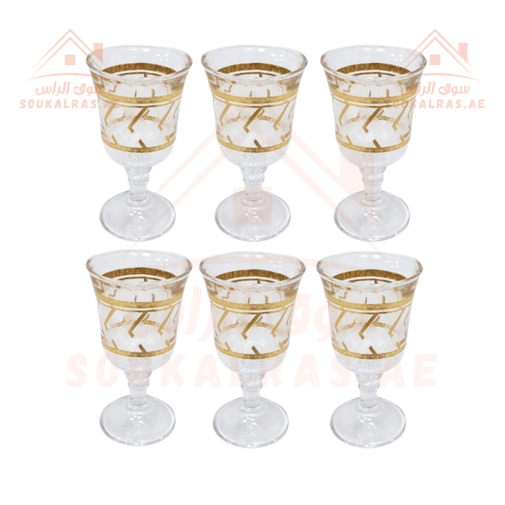 Venice High Quality Glassware Set of 6 - Elegant Gold Design - Premium Drinking Glasses - Souk Al Ras