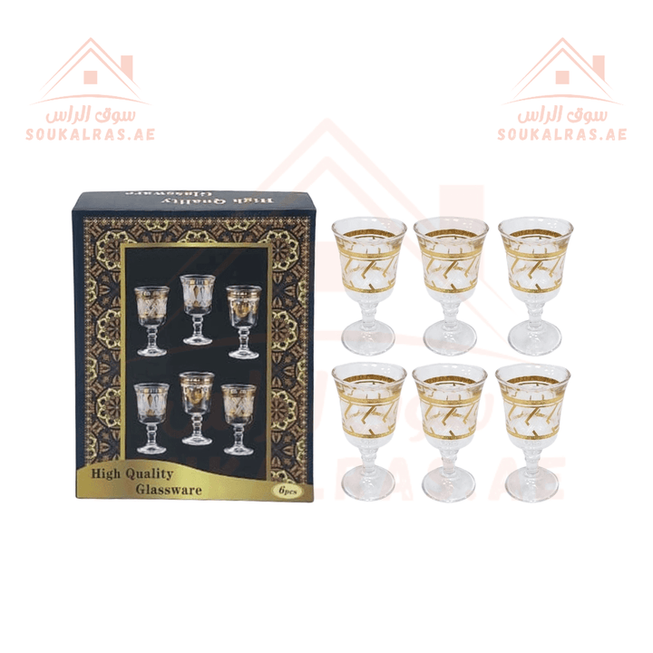 Venice High Quality Glassware Set of 6 - Elegant Gold Design - Premium Drinking Glasses - Souk Al Ras