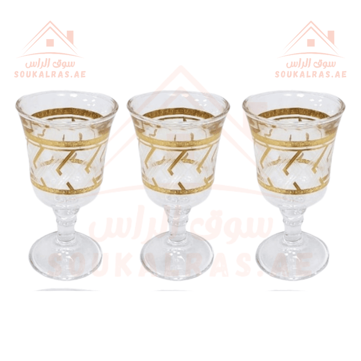 Venice High Quality Glassware Set of 6 - Elegant Gold Design - Premium Drinking Glasses - Souk Al Ras