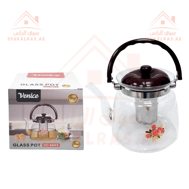 Venice Italy 1600ML Glass Pot with Infuser | High quality | Heat - Resistant Glass - Souk Al RasTeapots & Coffee Servers