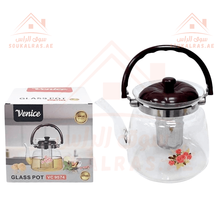 Venice Italy 2000ML Glass Pot with Infuser | High quality | Heat - Resistant Glass - Souk Al RasTeapots & Coffee Servers