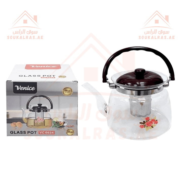 Venice Italy 800ML Glass Pot with Infuser | High quality | Heat - Resistant Glass - Souk Al RasTeapots & Coffee Servers