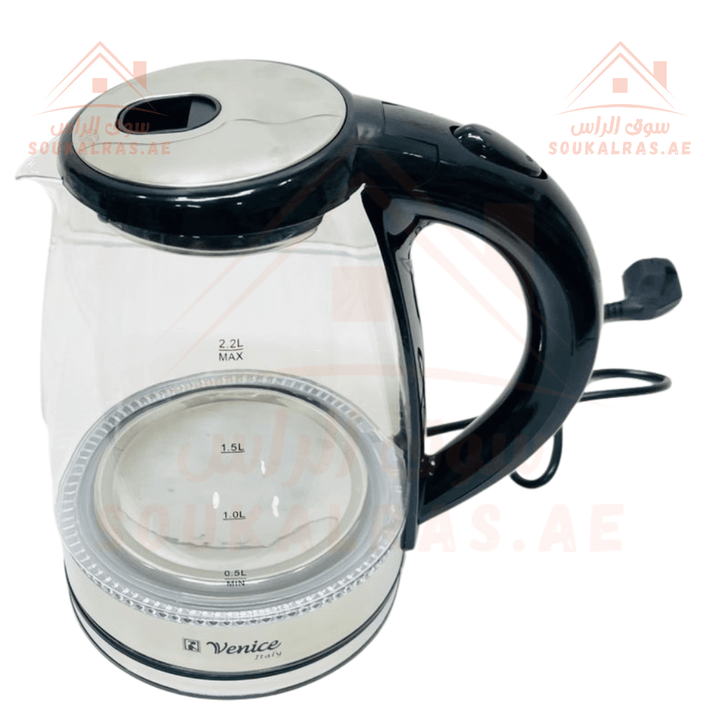 Venice Italy Electric Kettle 2.2L | 1500W | Glass Body | LED Indicator | Automatic Switch Off | 24 MONTHS WARRANTY - Souk Al RasBoilers & Kettles