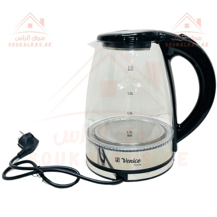 Venice Italy Electric Kettle 2.2L | 1500W | Glass Body | LED Indicator | Automatic Switch Off | 24 MONTHS WARRANTY - Souk Al RasBoilers & Kettles