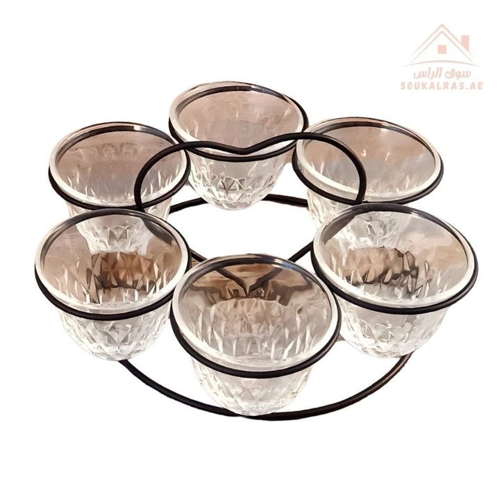 Venice Italy Glass Arabic Coffee Cup Set with Metal Holder | 7 - Piece Premium Design | Elegant & Durable - Souk Al Ras