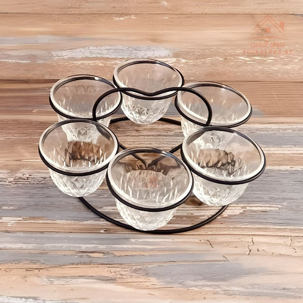 Venice Italy Glass Arabic Coffee Cup Set with Metal Holder | 7 - Piece Premium Design | Elegant & Durable - Souk Al Ras