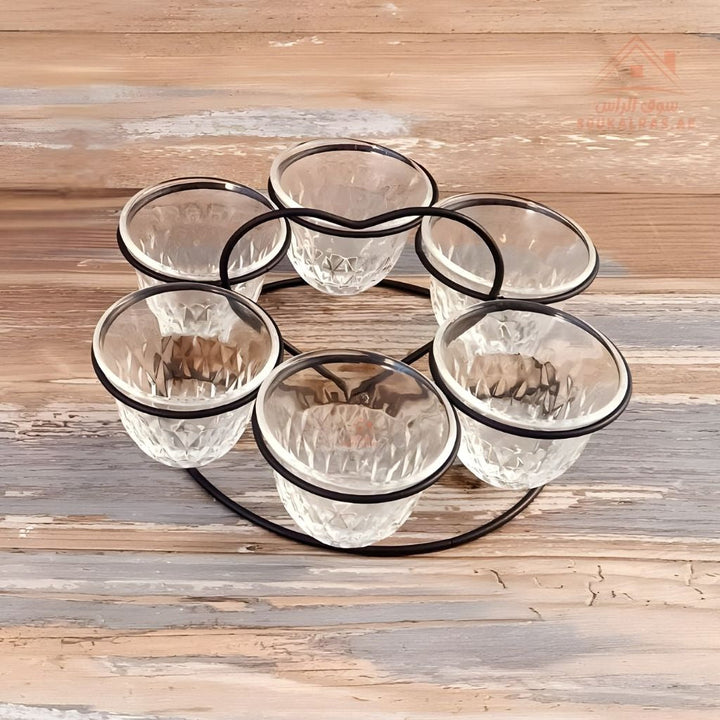Venice Italy Glass Arabic Coffee Cup Set with Metal Holder | 7 - Piece Premium Design | Elegant & Durable - Souk Al Ras