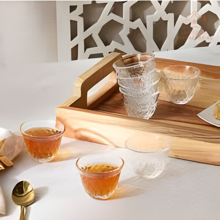 Venice Italy Glass Arabic Coffee Cup Set with Pyramid Metal Holder | 13 - Piece Elegant Design | Premium Quality - Souk Al Ras