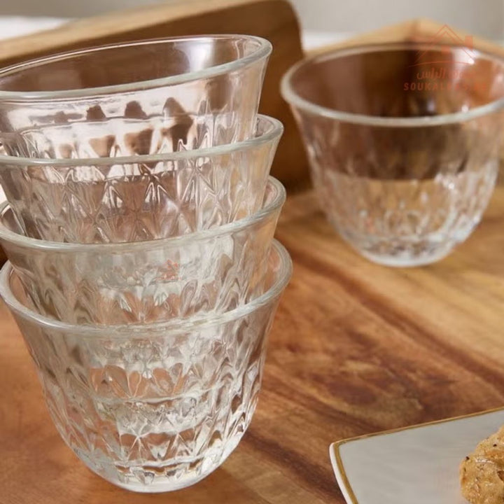 Venice Italy Glass Arabic Coffee Cup Set with Pyramid Metal Holder | 13 - Piece Elegant Design | Premium Quality - Souk Al Ras