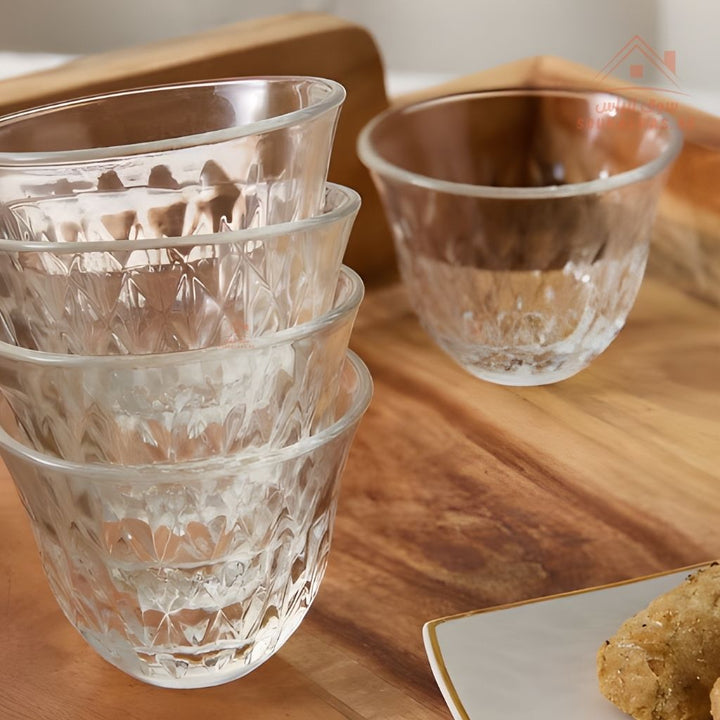 Venice Italy Glass Coffee & Tea Set | Includes 4 Arabic Coffee Cups, 4 Tea Cups, 1 Crystal Bonbonniere with Lid & Metal Stand | Elegant Serving Set - Souk Al Ras