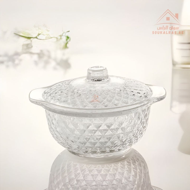 Venice Italy Glass Coffee & Tea Set | Includes 4 Arabic Coffee Cups, 4 Tea Cups, 1 Crystal Bonbonniere with Lid & Metal Stand | Elegant Serving Set - Souk Al Ras
