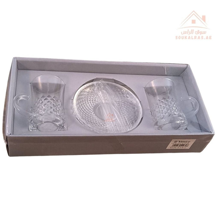 Venice Italy Glass Tea Cup & Saucer Set | Elegant 4 - Piece Design | Premium Quality | Perfect for Hospitality - Souk Al Ras