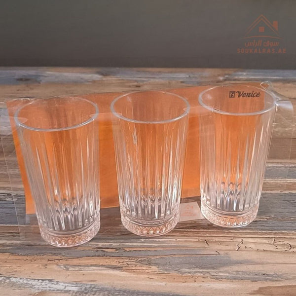 Venice Italy Glass Tumbler Set | 3 - Piece Elegant Drinking Glasses | Premium Quality Crystal - Clear Glass | Modern Design - Souk Al Ras