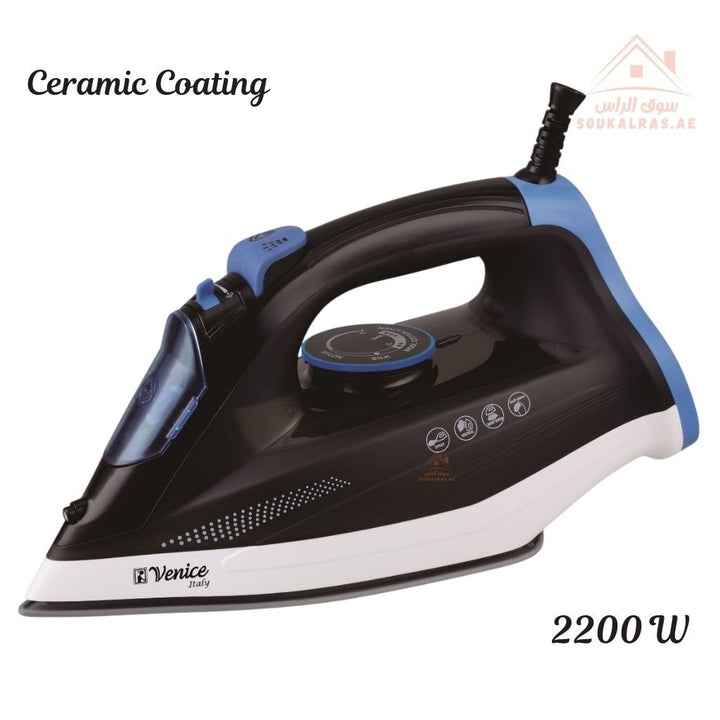 Venice Italy Steam Iron 2200W | Ceramic Coating Soleplate | Powerful & Durable|Adjustable steam function for different fabrics - Souk Al Ras