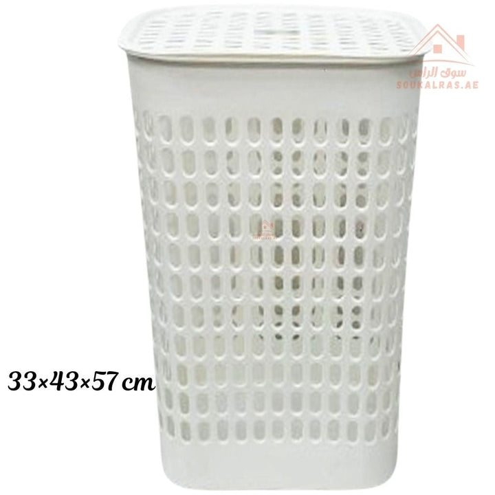 Venice Large Laundry Basket with Lid – 33×43×57 cm | Durable Plastic Clothes Hamper | Ventilated Design | Multiple Colors | Home & Laundry Room Storage - Souk Al Ras
