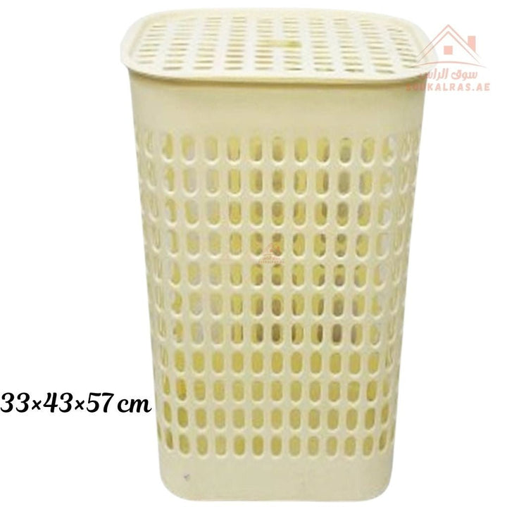 Venice Large Laundry Basket with Lid – 33×43×57 cm | Durable Plastic Clothes Hamper | Ventilated Design | Multiple Colors | Home & Laundry Room Storage - Souk Al Ras