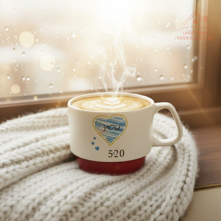 Venice Love Heart Ceramic Mug | 8x8cm Romantic Coffee Cup | Elegant Design | Durable Ceramic Material - Souk Al Ras