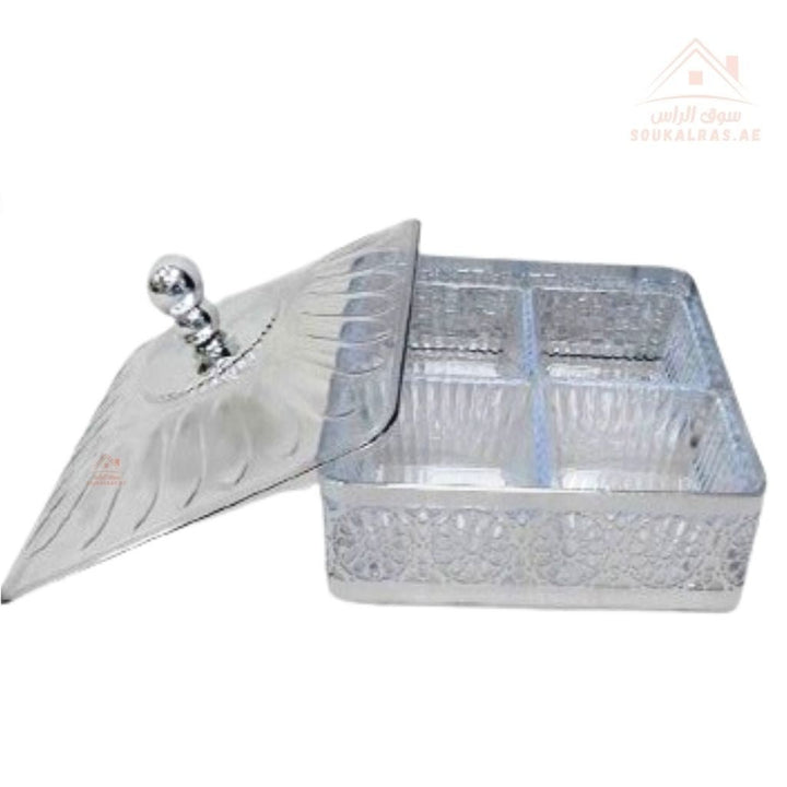 Venice Luxury 4 - Section Serving Box with Lid | Elegant Storage Dish for Nuts & Snacks - Souk Al Ras
