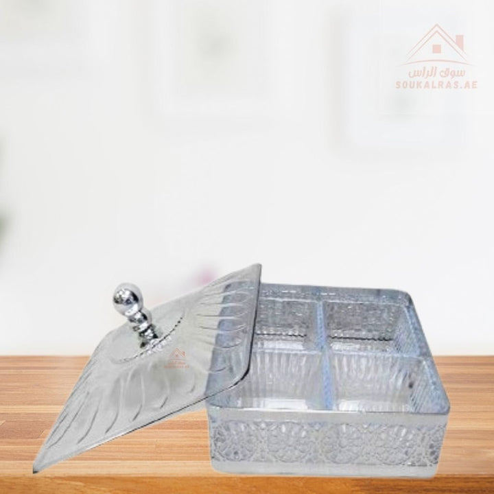 Venice Luxury 4 - Section Serving Box with Lid | Elegant Storage Dish for Nuts & Snacks - Souk Al Ras