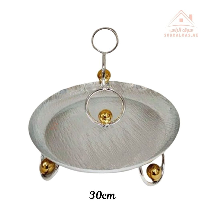 Venice Luxury Silver Serving Bowl with Golden Touch | Elegant Round Design | Perfect for serving sweets, fruits, or dates at gatherings and special occasions. - Souk Al Ras