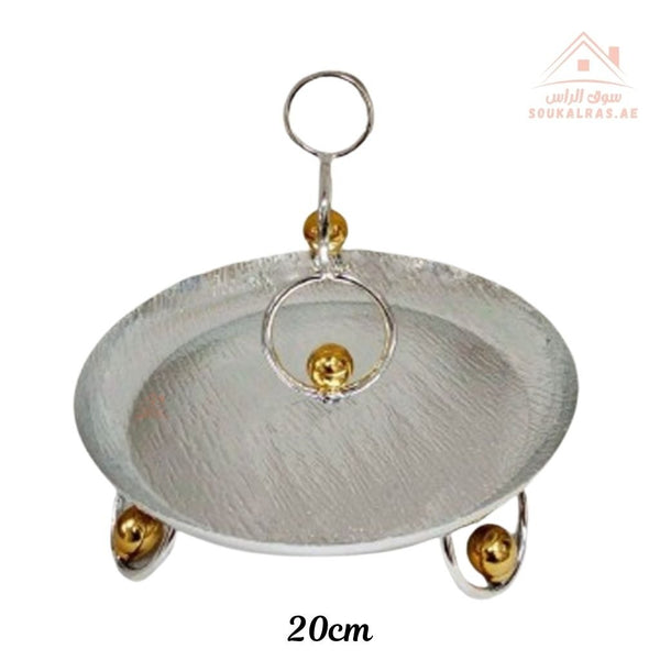 Venice Luxury Silver Serving Bowl with Golden Touch | Elegant Round Design | Perfect for serving sweets, fruits, or dates at gatherings and special occasions. - Souk Al Ras